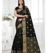 Black woven cotton silk saree with blouse