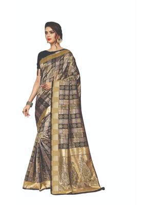 Black woven jacquard saree with blouse 1