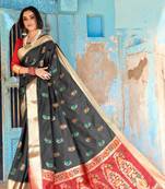 Black woven cotton silk saree with blouse