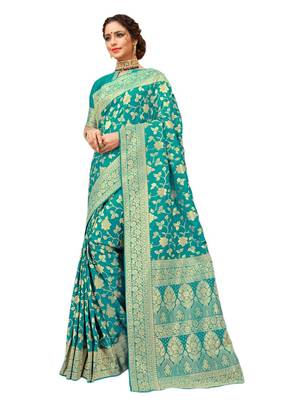 Blue woven art silk saree with blouse 1