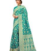 Blue woven art silk saree with blouse