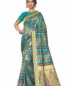 Blue woven jacquard saree with blouse