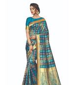 Blue woven jacquard saree with blouse