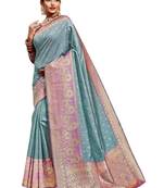 Blue woven art silk saree with blouse