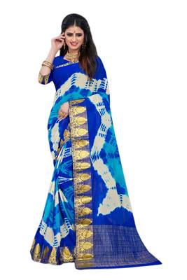 Blue printed chiffon saree with blouse 1