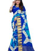 Blue printed chiffon saree with blouse