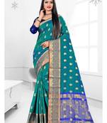Blue woven banarasi silk saree with blouse