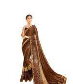 Brown embroidered lycra saree with blouse