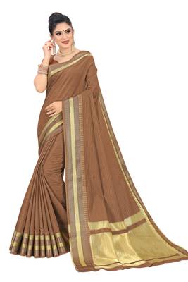 Brown printed cotton saree with blouse 1