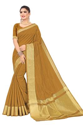 Brown woven organza saree with blouse 1