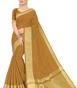 Brown woven organza saree with blouse