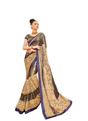 Cream embroidered lycra saree with blouse 1