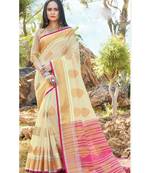 Cream woven linen saree with blouse