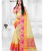 Cream woven cotton silk saree with blouse