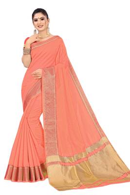 Dark peach woven organza saree with blouse 1