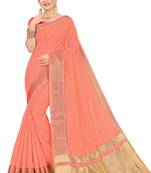 Dark peach woven organza saree with blouse