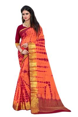 Dark peach printed chiffon saree with blouse 1