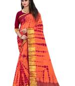 Dark peach printed chiffon saree with blouse