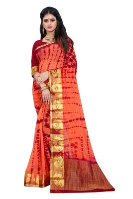 Dark peach printed chiffon saree with blouse 1