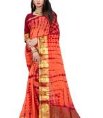 Dark peach printed chiffon saree with blouse