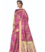 Dark pink woven jacquard saree with blouse