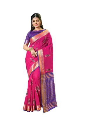 Dark pink embroidered cotton saree with blouse 1