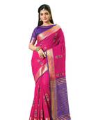 Dark pink embroidered cotton saree with blouse