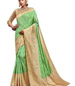 Green woven art silk saree with blouse