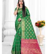 Green woven banarasi silk saree with blouse