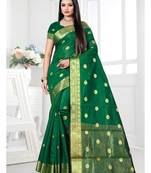 Green woven cotton silk saree with blouse