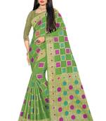 Green woven cotton silk saree with blouse