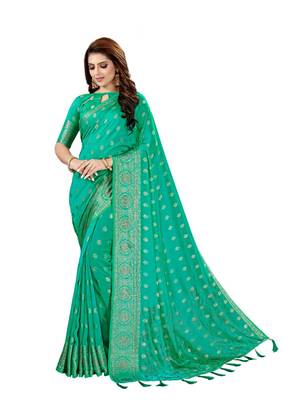 Green woven art silk saree with blouse 1
