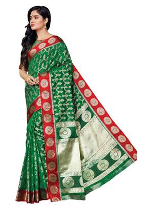 Green woven art silk saree with blouse 1