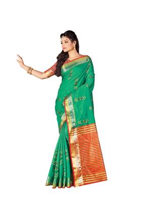 Green embroidered cotton saree with blouse 1