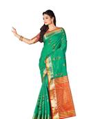 Green embroidered cotton saree with blouse