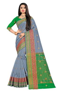 Grey woven cotton silk saree with blouse 1