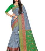 Grey woven cotton silk saree with blouse