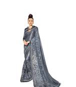 Grey embroidered lycra saree with blouse
