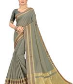 Grey printed cotton saree with blouse