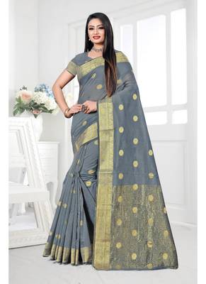 Grey woven cotton silk saree with blouse 1