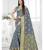 Grey woven cotton silk saree with blouse