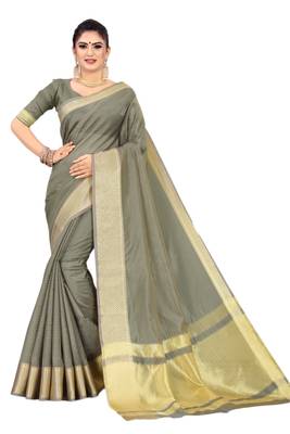 Grey woven organza saree with blouse 1