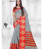 Grey woven cotton silk saree with blouse