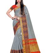 Grey woven organza saree with blouse