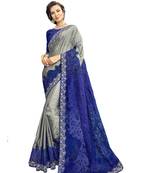Grey embroidered satin saree with blouse