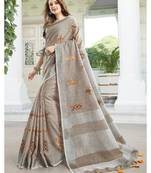 Grey embroidered linen saree with blouse