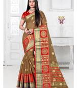 Light brown woven cotton silk saree with blouse
