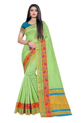Light green woven organza saree with blouse 1