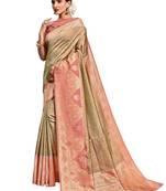 Light green woven art silk saree with blouse