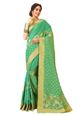 Light green woven art silk saree with blouse 1